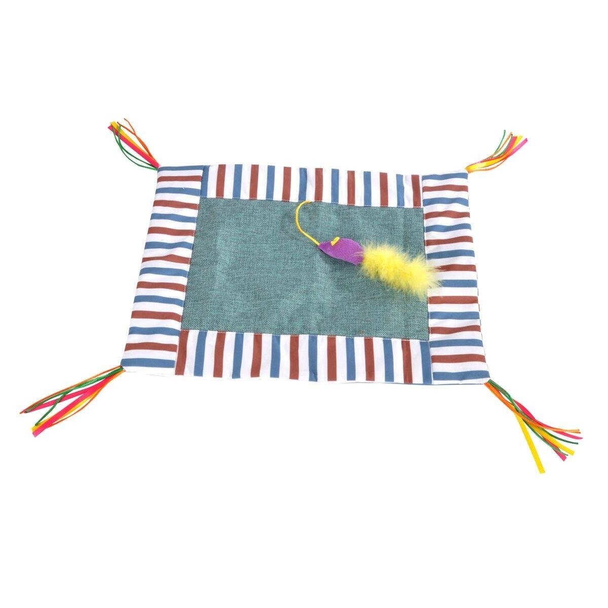 Mata do zabawy dla kota, z frędzlami i myszką, 45 x 35 cm