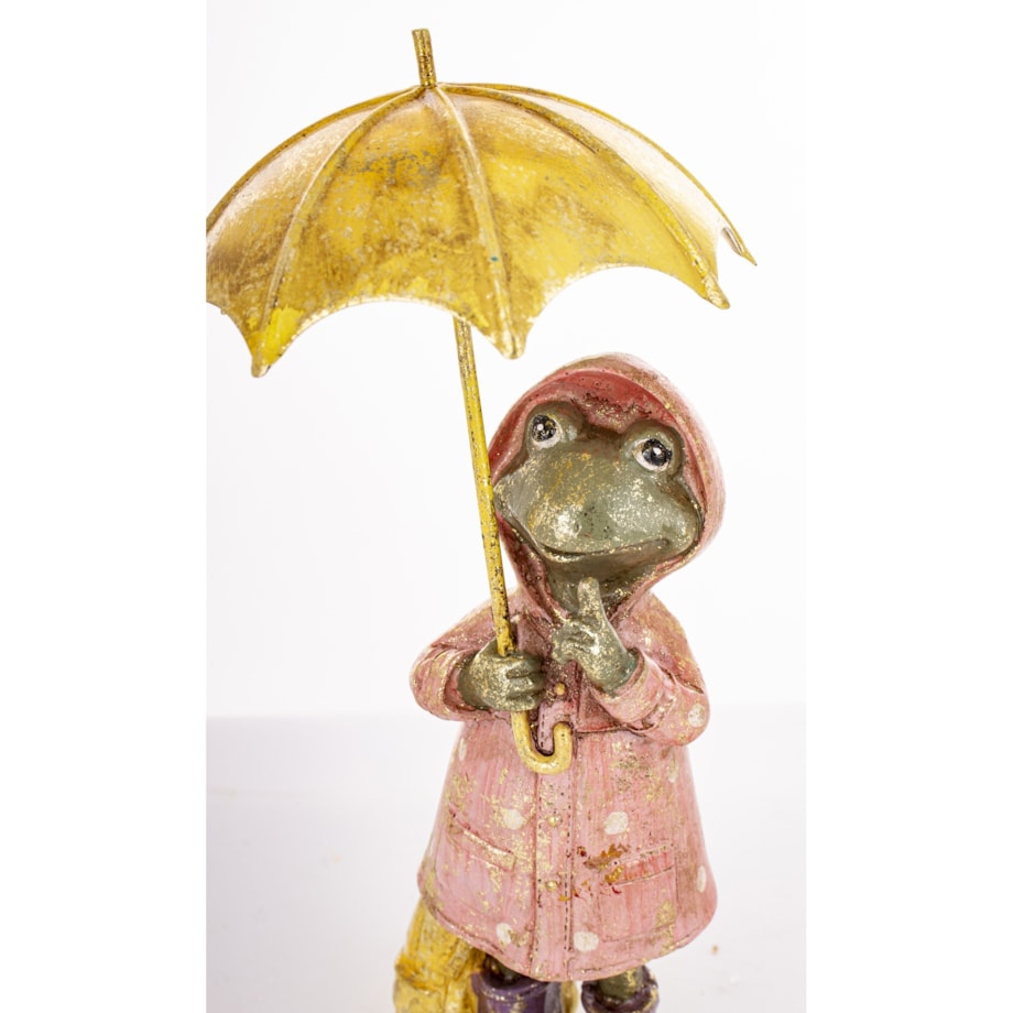 Dekoracja - żabka pod parasolem 19x9,5x9,5 cm ANITA różowa