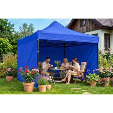 Pawilon ogrodowy Plonos PL-300 altana namiot handlowy imprezowy 3x3x3 m 3 ściany niebieski