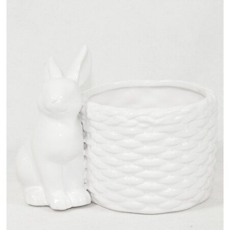 Zajączek siedzący przy koszyczku 12x16x11 cm RESTO - II