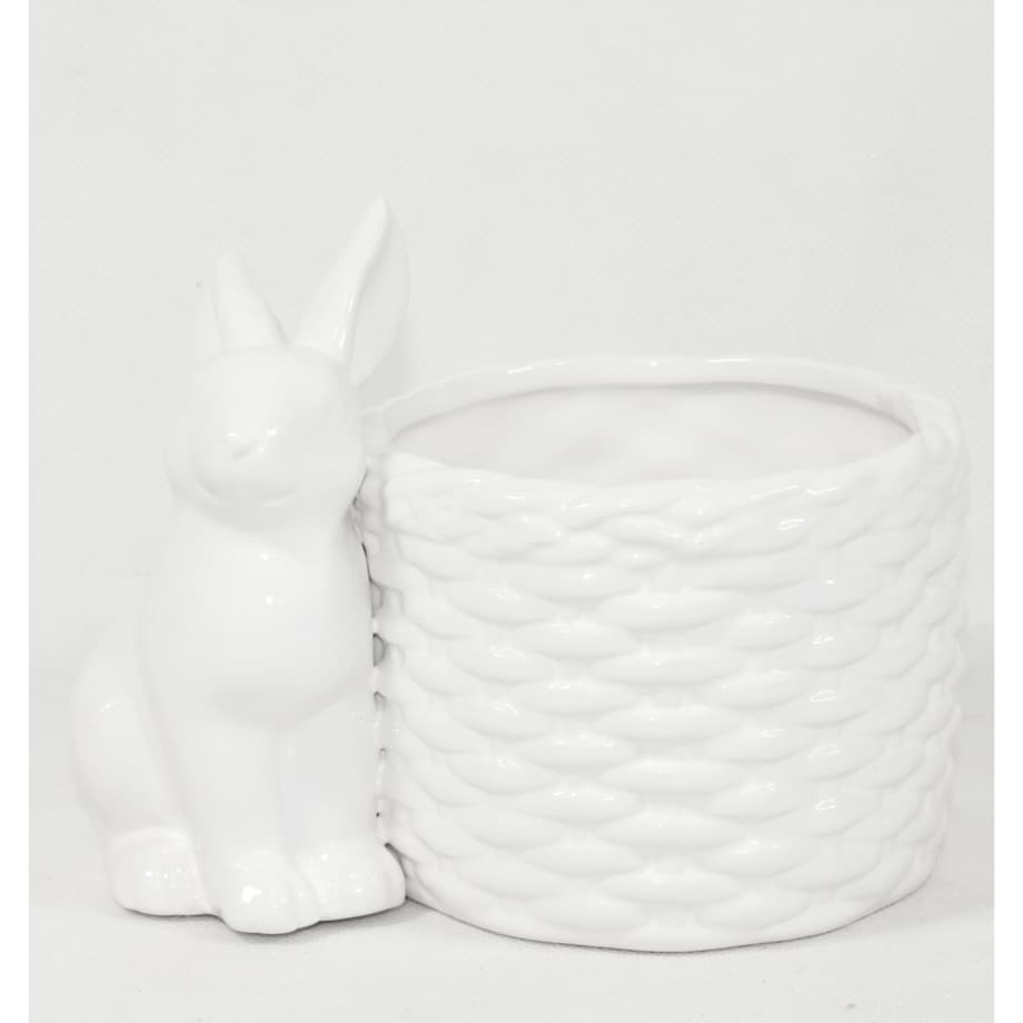 Zajączek siedzący przy koszyczku 12x16x11 cm RESTO - II