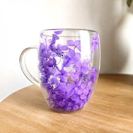 Szklanka termiczna z kwiatami w środku 300ml 1szt, pełna hortensji, niebieska SZK216