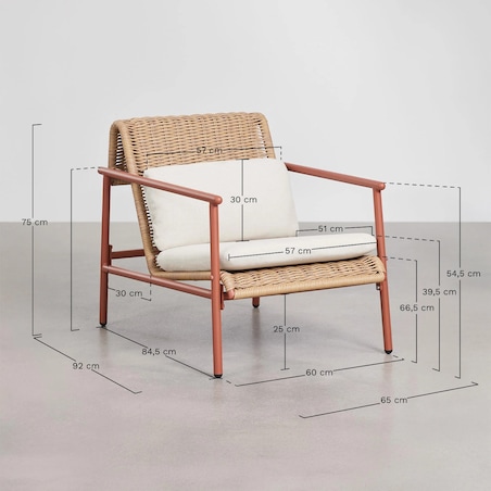 Zestaw ogrodowy: sofa, 2 fotele, stolik kawowy z aluminium i syntetycznego rattanu Duroli, terracotta