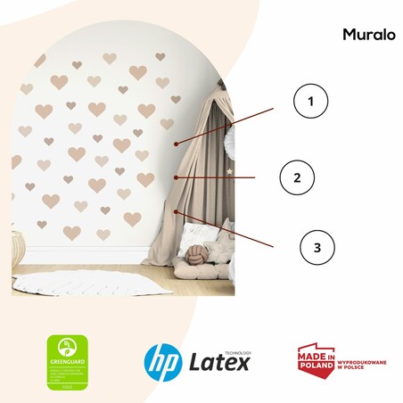 Naklejki Ścienne Dla Dzieci BEŻOWE Serduszka Serca Styl Boho ZESTAW