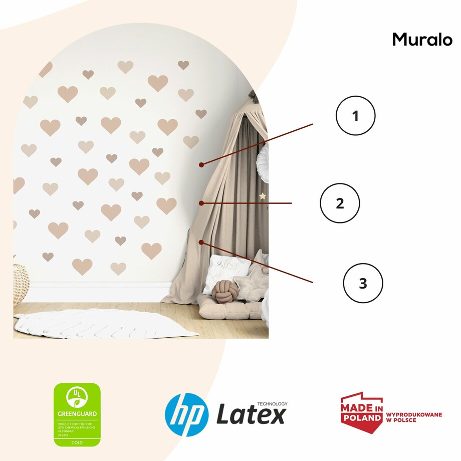 Naklejki Ścienne Dla Dzieci BEŻOWE Serduszka Serca Styl Boho ZESTAW