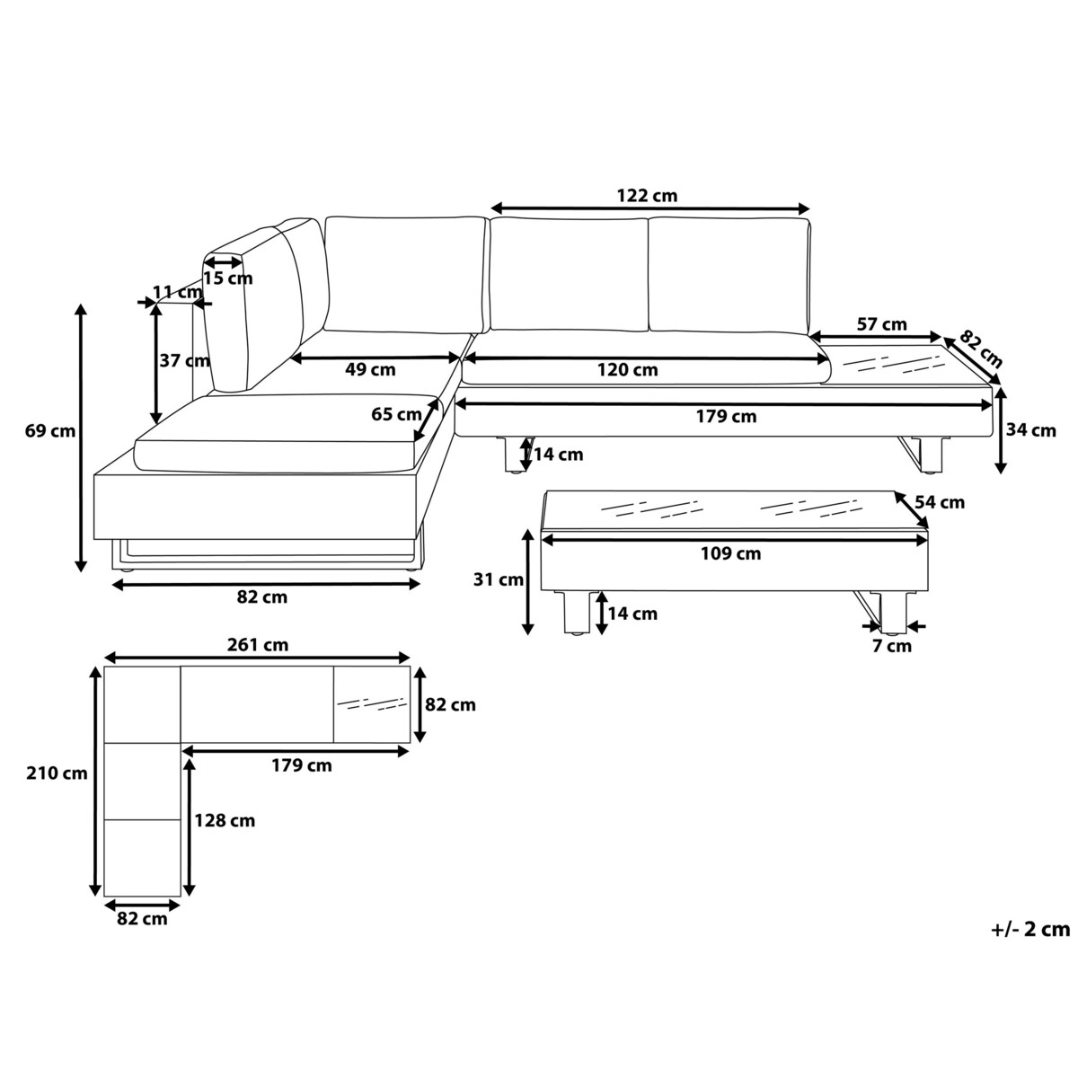 Narożnik ogrodowy ze stolikiem dla 5 osób LANCIANO Prawostronny Technorattan Złamana biel