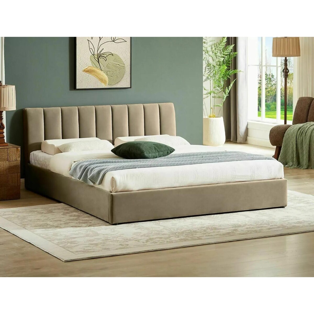 Łóżko tapicerowane MONTREAL VELVET 160x200 beżowe z pojemnikiem