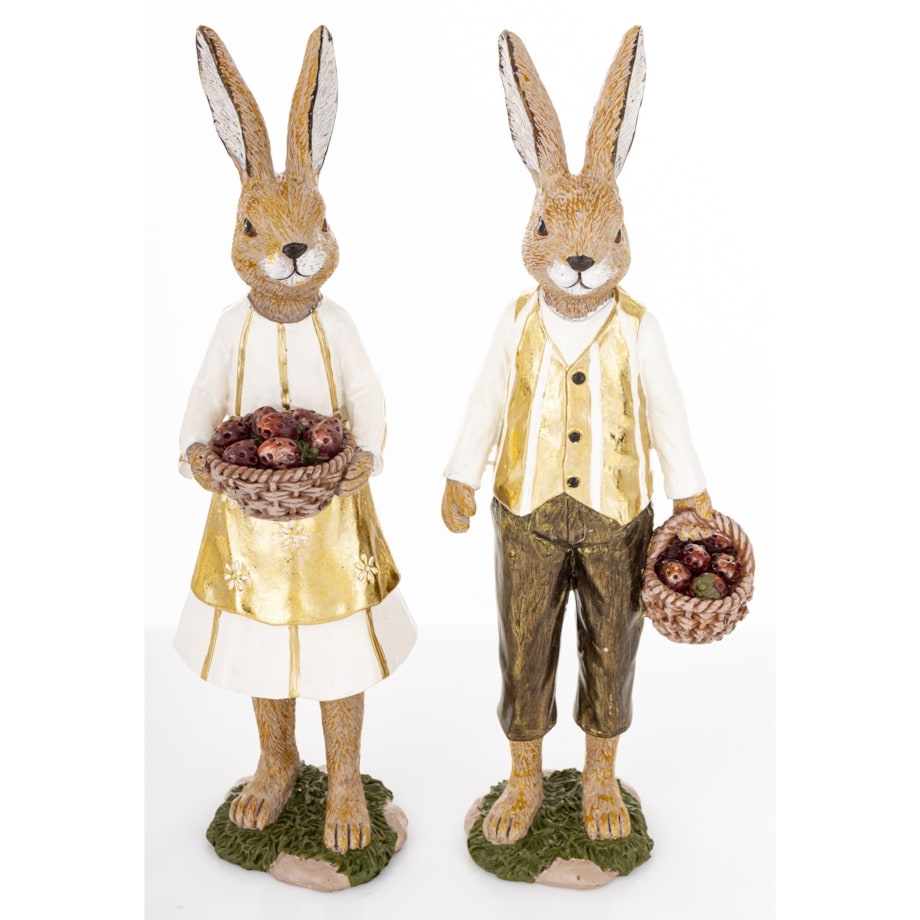 Dekoracja - para królików 25,5x9,5x6 i 25x7,5x7 cm RAFFINATO z koszykami