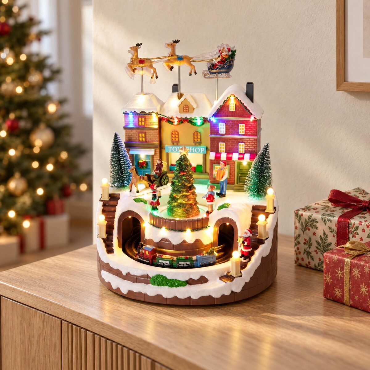 Scenka świąteczna sklep z zabawkami, LED, ruch i 8 melodii, 27 x 25 x 34 cm