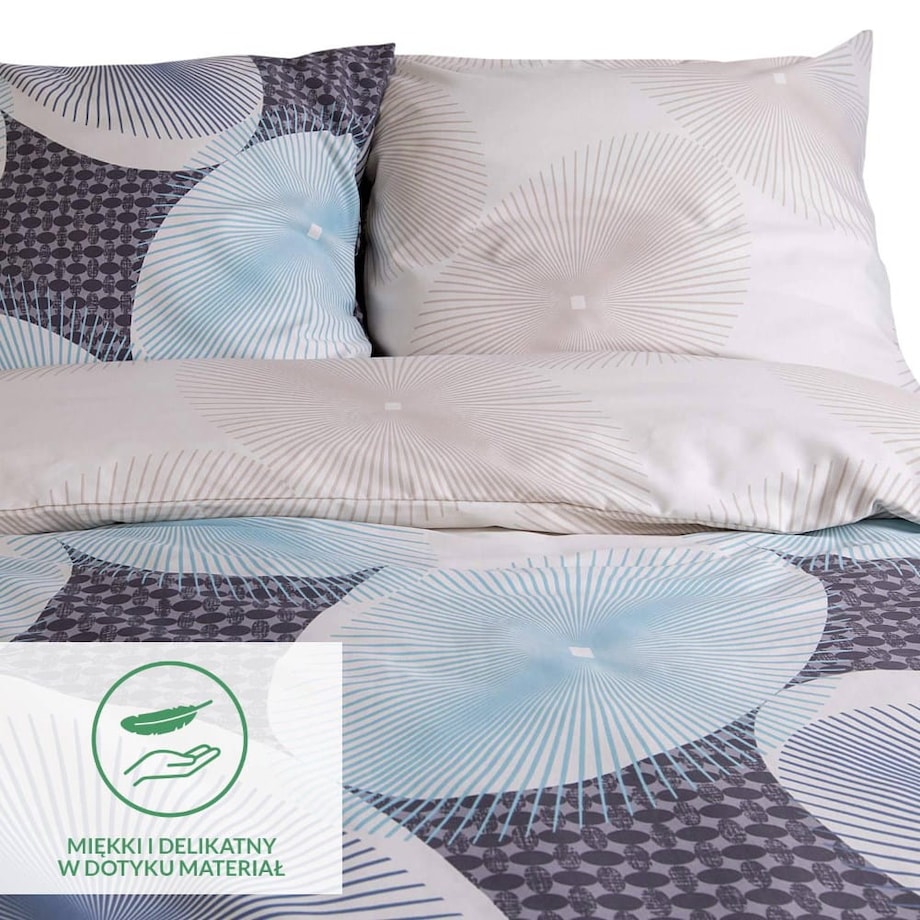 Pościel satyna bawełniana 200x220 Exclusive Enno biała w niebieskie koła