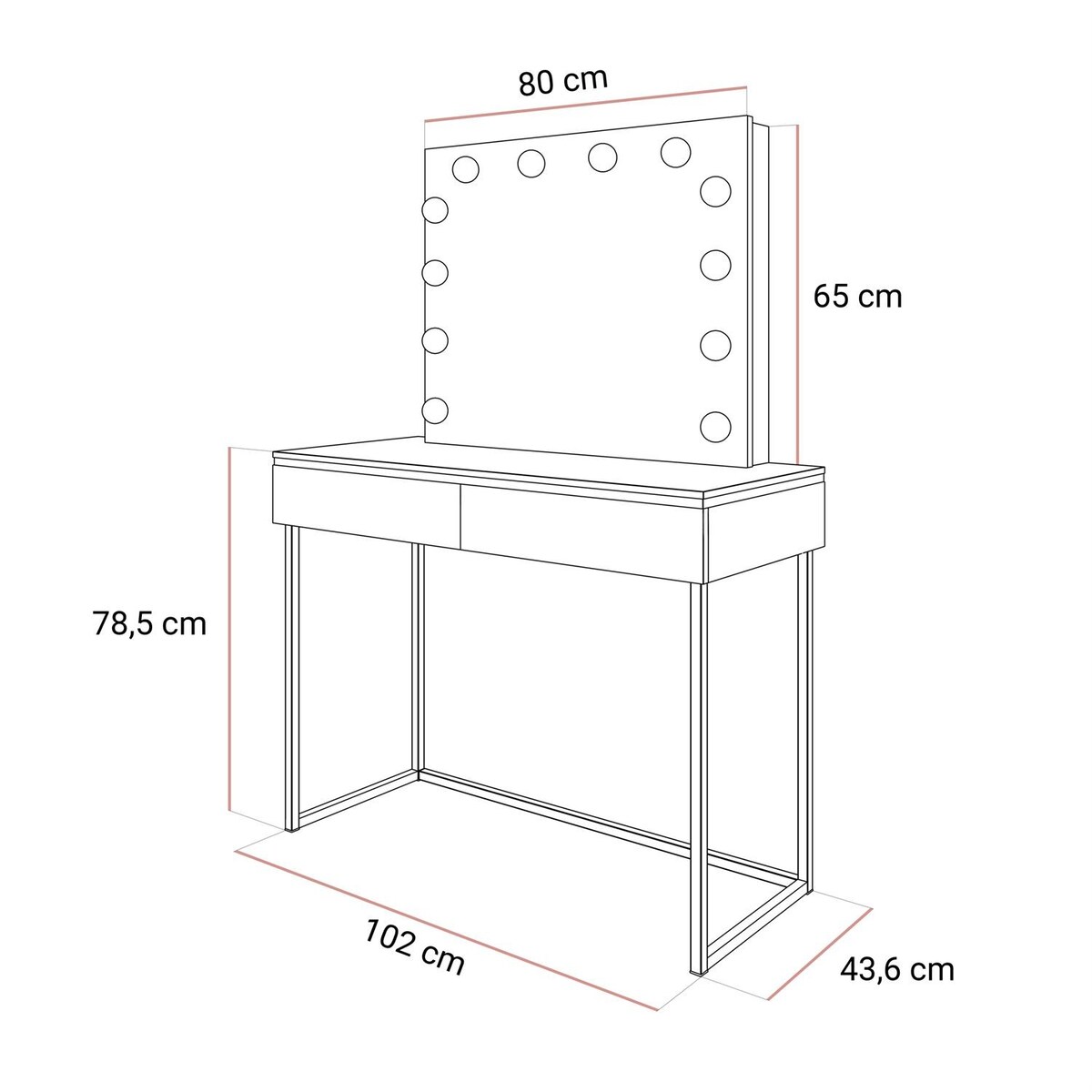 Toaletka kosmetyczna AURORA SILVER ELITE z lustrem biały połysk