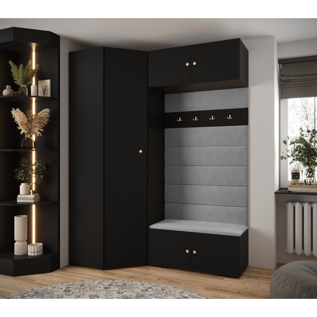 Garderoba do przedpokoju INOVA 2 Z21 czarny+złoty+manila16