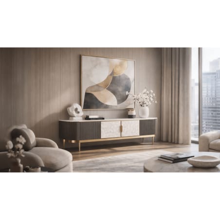 Grafitowa szafka RTV glamour z muszlami i spiekiem Champion 200x42x52