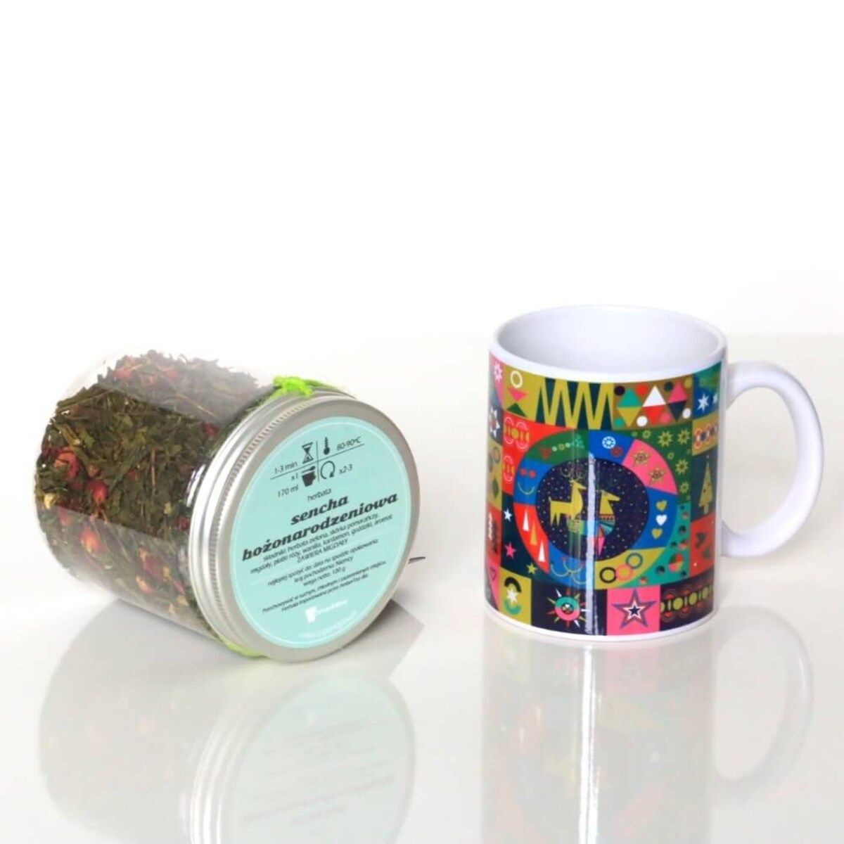 ŚWIĄTECZNY ZESTAW PREZENTOWY "MY GLOSSY CHRISTMAS MUG" HERBATA DO WYBORU KUBEK - PREZENT UPOMINEK NA MIKOŁAJA ŚWIĘTA GWIAZDKĘ BOŻE NARODZENIE POD CHOINKĘ DLA KOBIETY FACETA