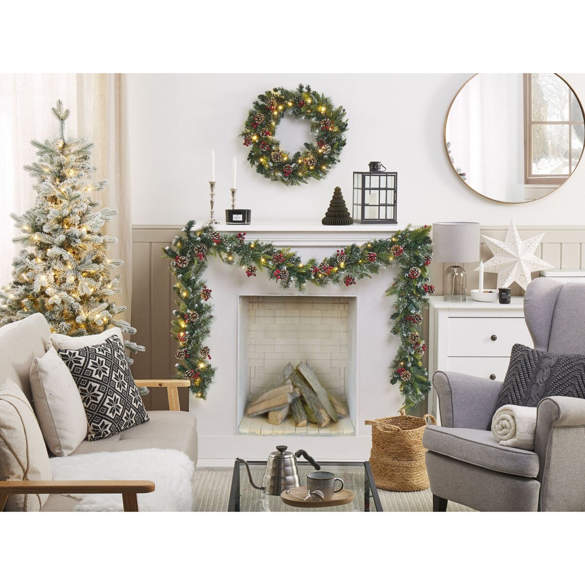 Ośnieżony wianek świąteczny LED 60 cm zielony PAIMIO