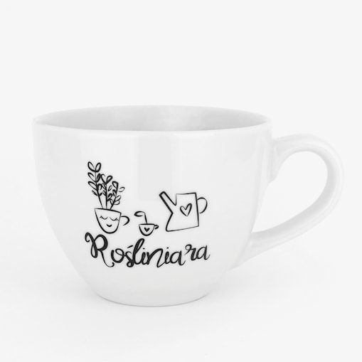 Biały kubek porcelanowy 500 ml - napis Rośliniara dla miłośniczki roślin na urodziny