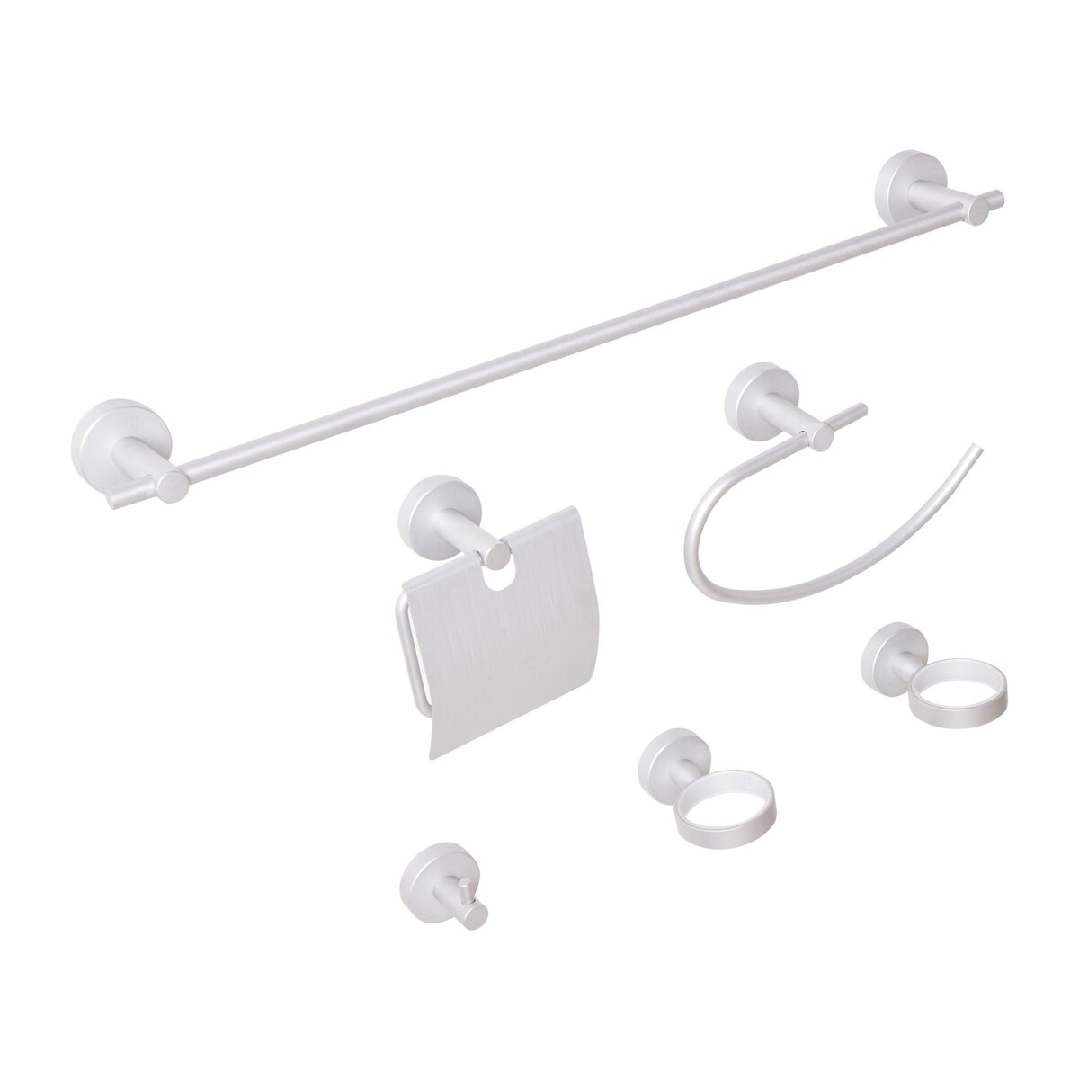 Zestaw akcesoriów toaletowych 6 elementów ZARUMA Z uchwytami i haczykami na ręczniki Srebrny