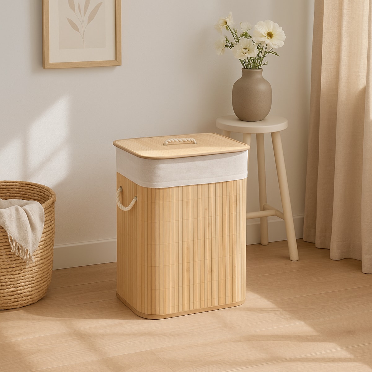 Bambusowy kosz na pranie z wyjmowanym workiem SANA, 60 l