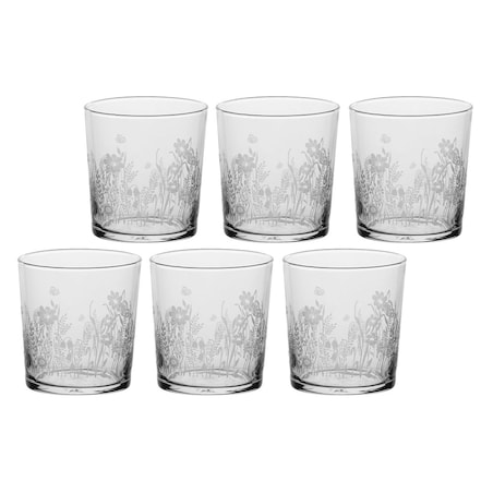 Zestaw 6 szklanek z grubym dnem Babila łąka - Przezroczysty, 350 ml