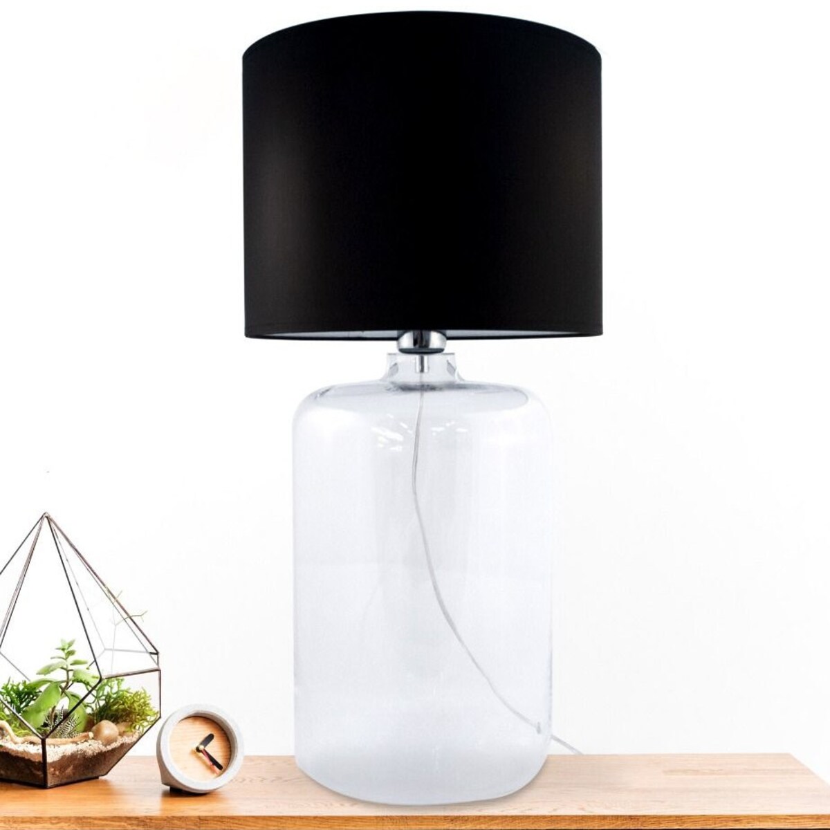 Szklana LAMPA stołowa AMARSA 5507BK Zumaline abażurowa LAMPKA stojąca czarna przezroczysta