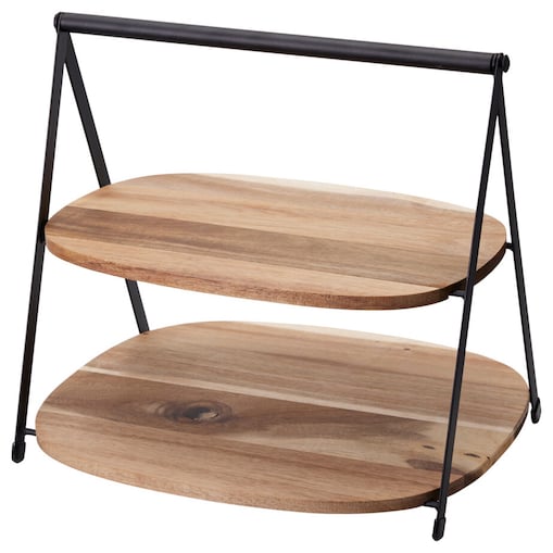 Dwupoziomowa patera na przekąski QUEST, poziomy z drewna akacji, 27 x 18 x 25 cm