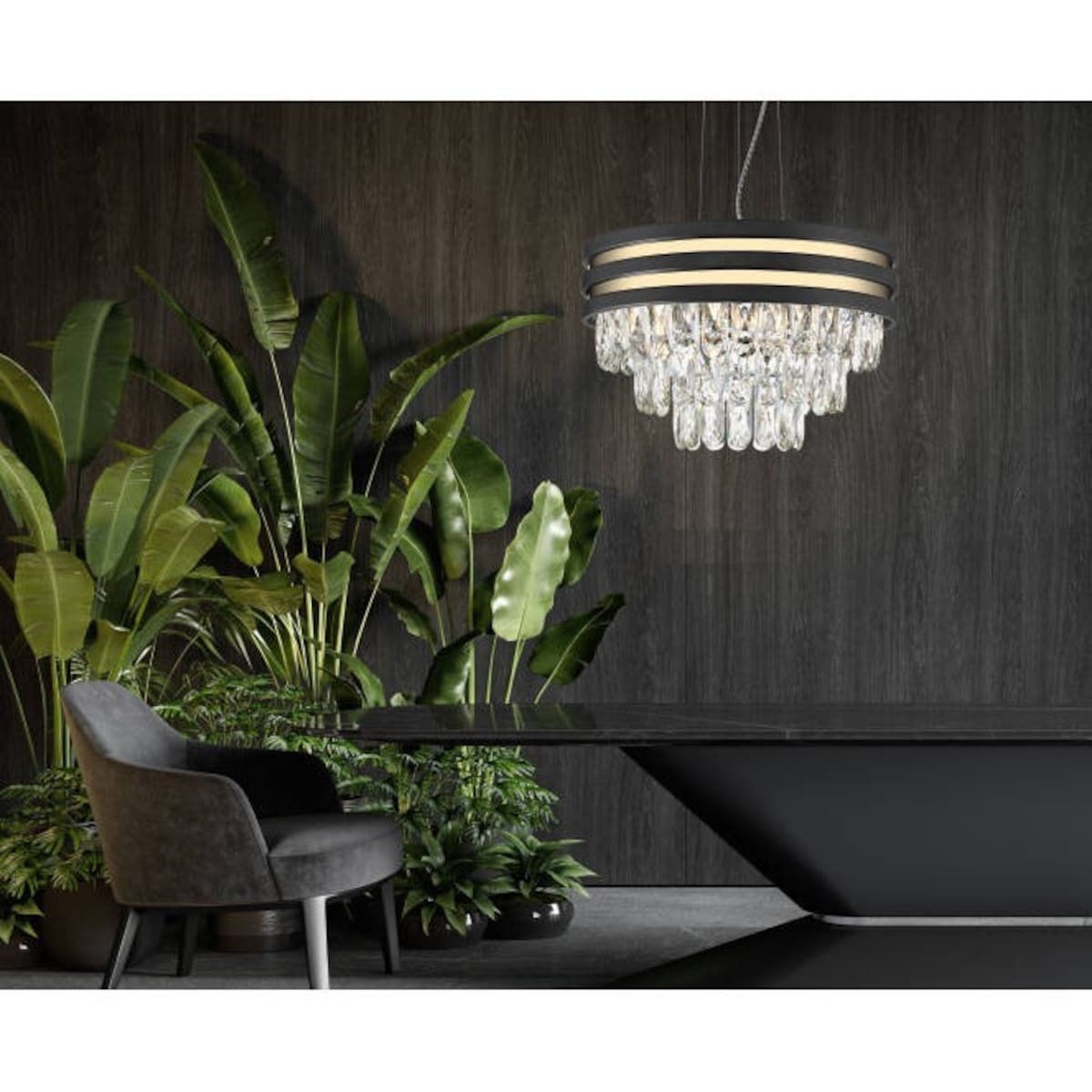 LAMPA wisząca NAICA P0525-04A-P7D7 Zumaline kryształowa OPRAWA glamour crystal zwis czarny złoty