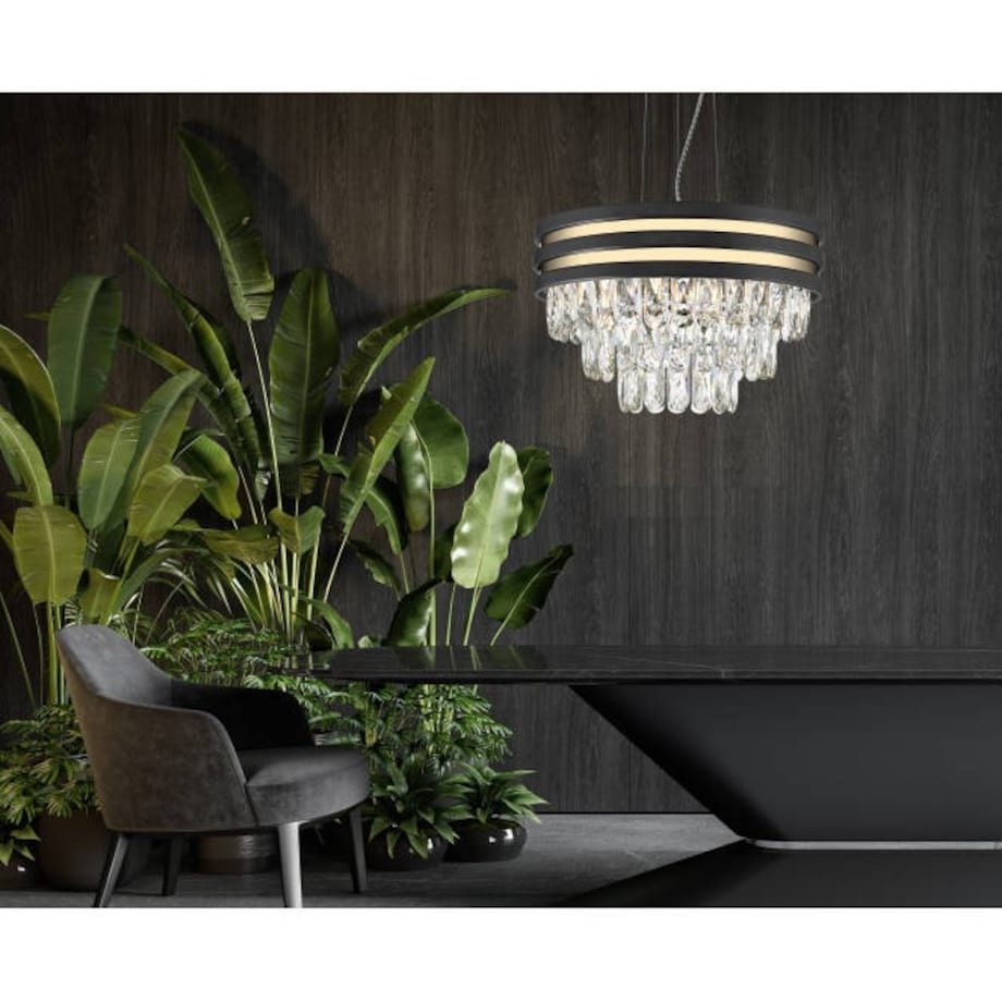 LAMPA wisząca NAICA P0525-04A-P7D7 Zumaline kryształowa OPRAWA glamour crystal zwis czarny złoty