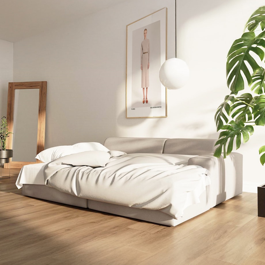 Villet Sofa narożna prawa z funkcją spania i pojemnikiem beżowa