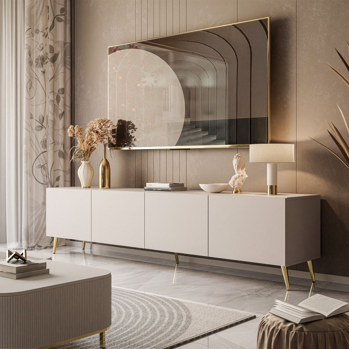 Szafka RTV COLGANTE KASZMIR 200 cm złote nogi