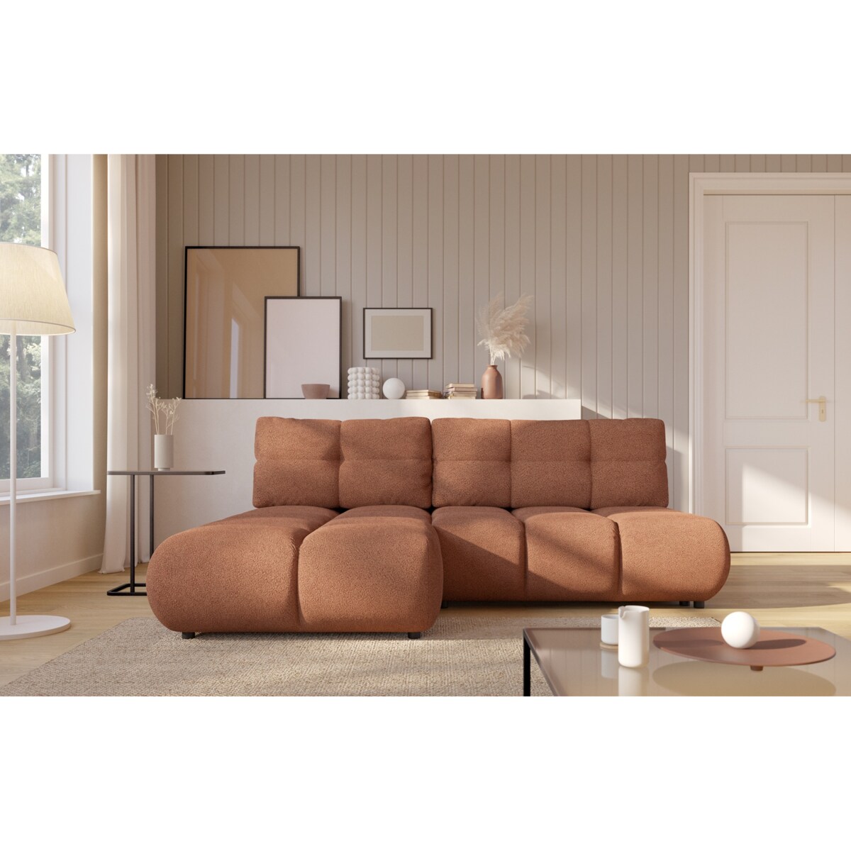 Pikowany Narożnik MILA rozkładany bez boczków lewy ceglasty