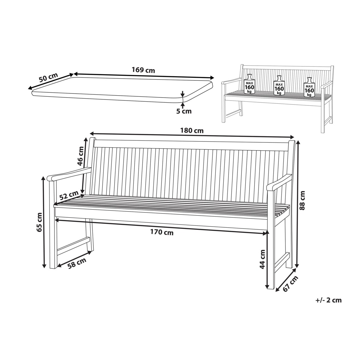 Ławka ogrodowa drewniana 180 cm poducha Beliani