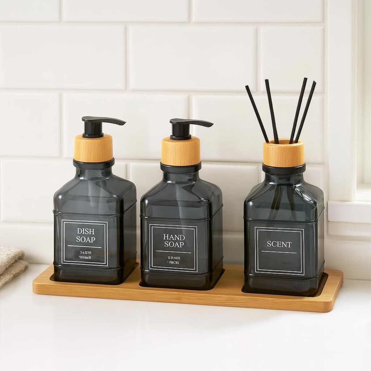 Zestaw łazienkowy z tacką i dyfuzorem 340 ml 15x7x7 cm OLER niebieski