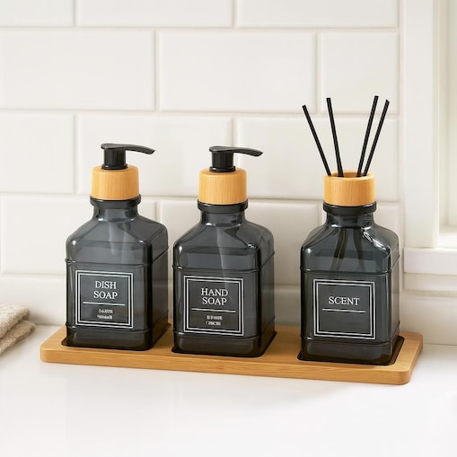 Zestaw łazienkowy z tacką i dyfuzorem 340 ml 15x7x7 cm OLER niebieski