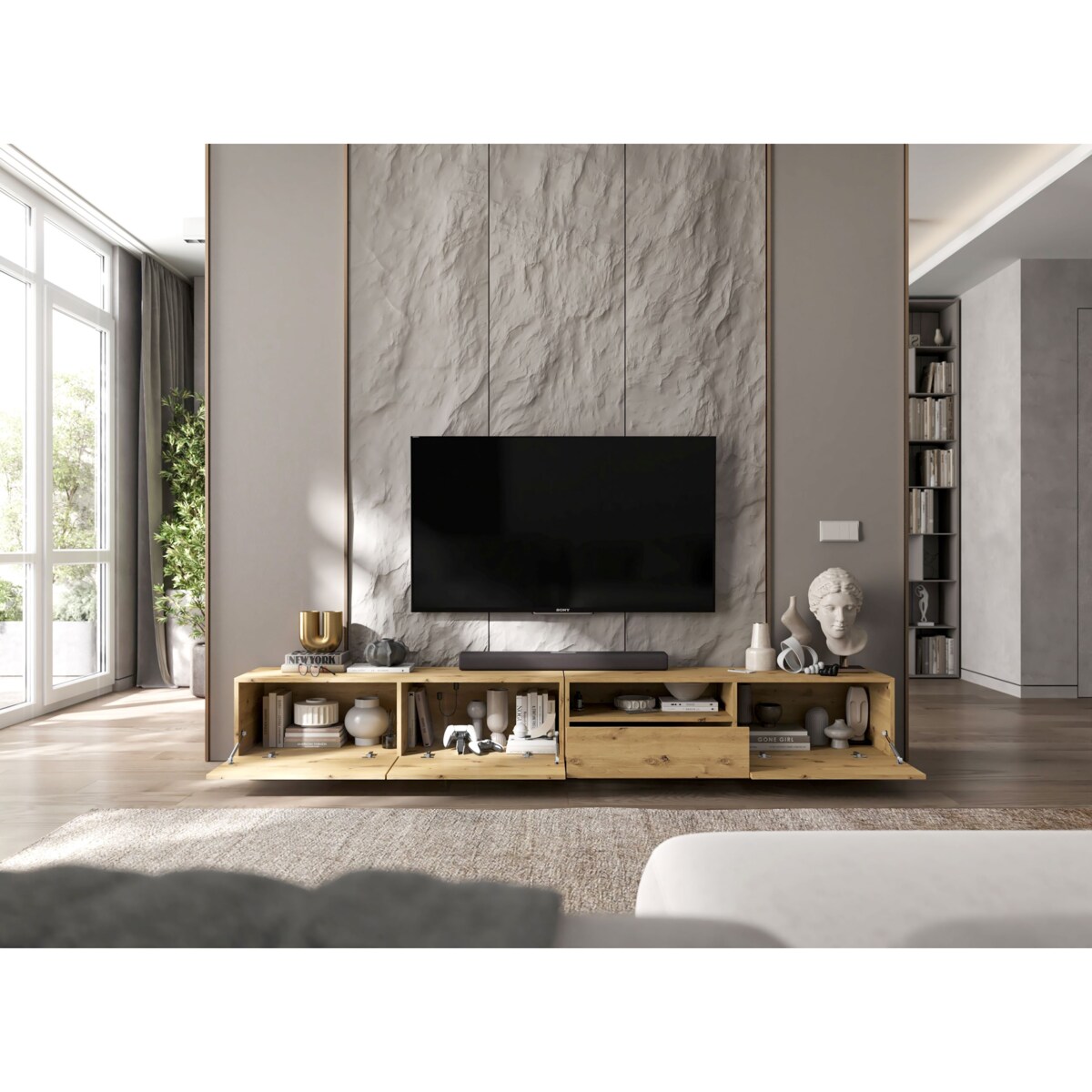 Szafka RTV Loft Stojąca / Wisząca Dąb Artisan MAT Komoda RTV Szuflada 240 cm