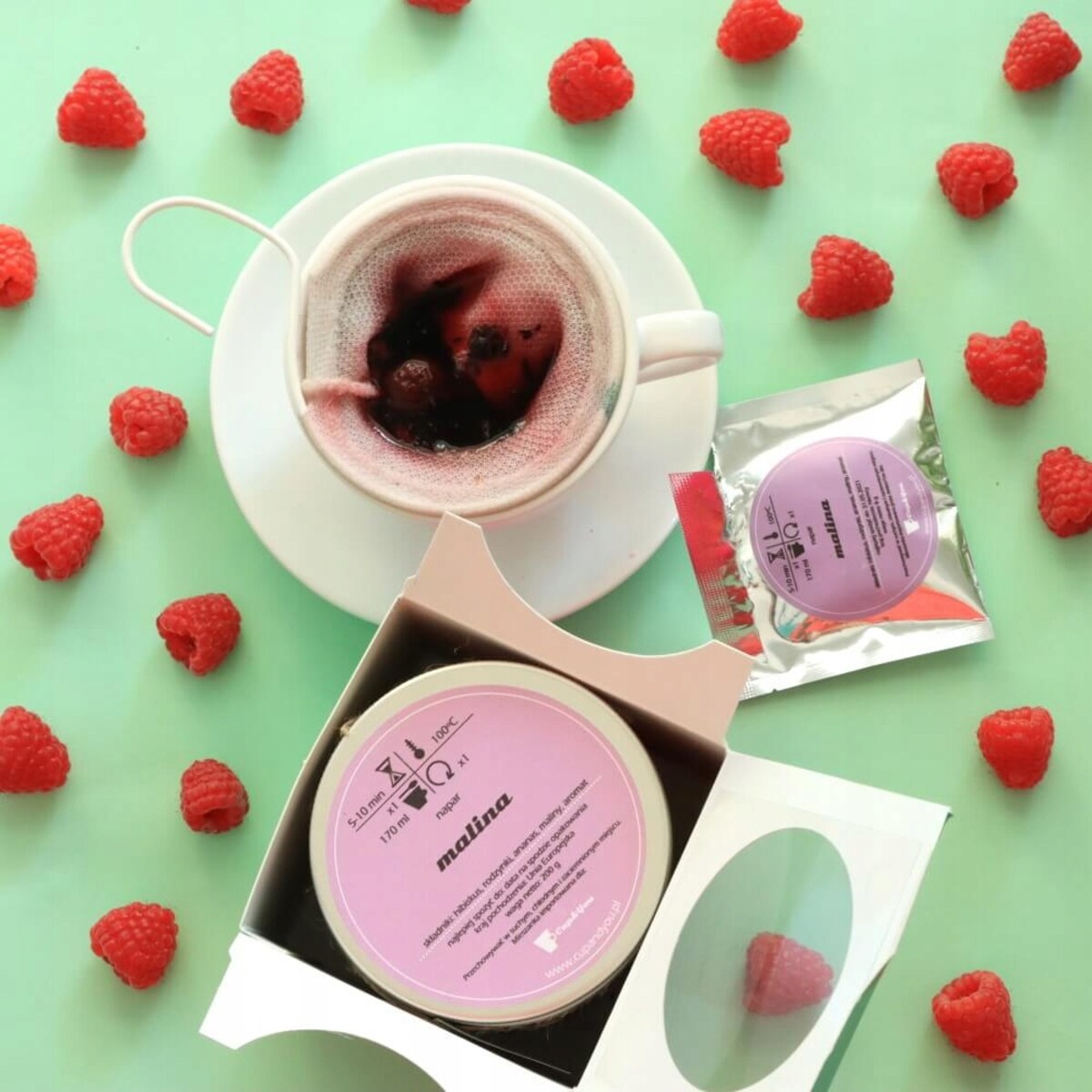 Herbata owocowa sypana MALINA o mocno malinowym smaku PREMIUM Cup&You - herbata liściasta sypana mieszanka napar susz - gotowa na prezent upominek