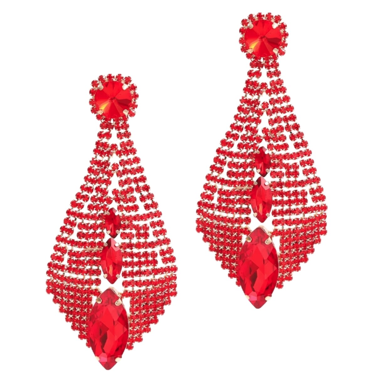 Długie efektowne czerwone złote kolczyki szykowne ELEGANCKI XXL duże długie