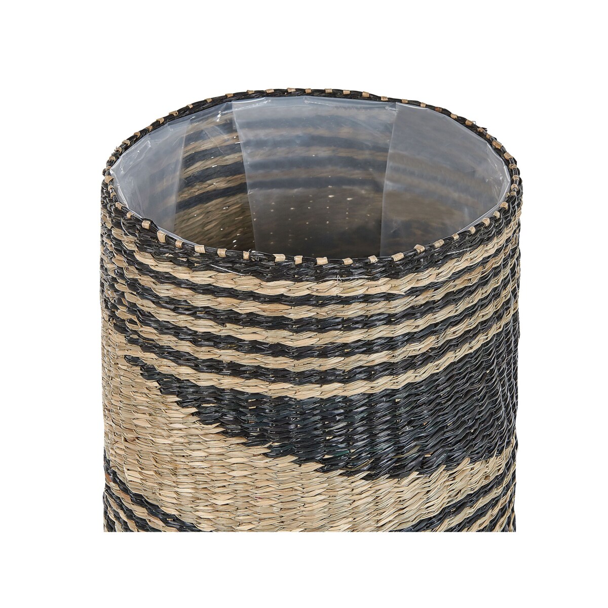 Zestaw 3 koszy na kwiaty z trawy morskiej naturalny z czarnym RATTAIL