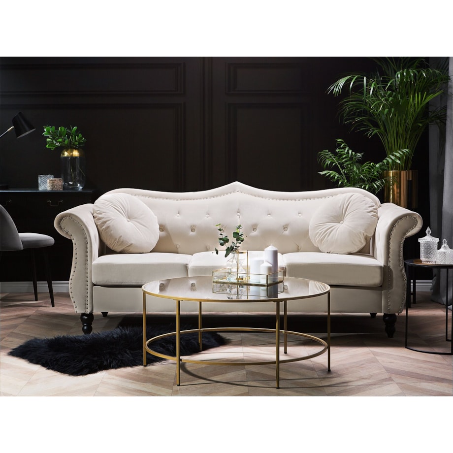 Sofa 3-osobowa welurowa beżowa SKIEN