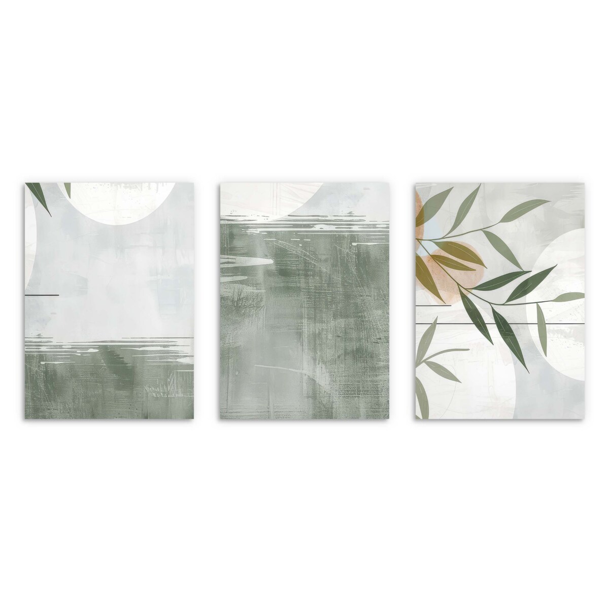 Zestaw Trzech Plakatów Obrazów na ścianę Ozdoba ścienna Zielone Liście