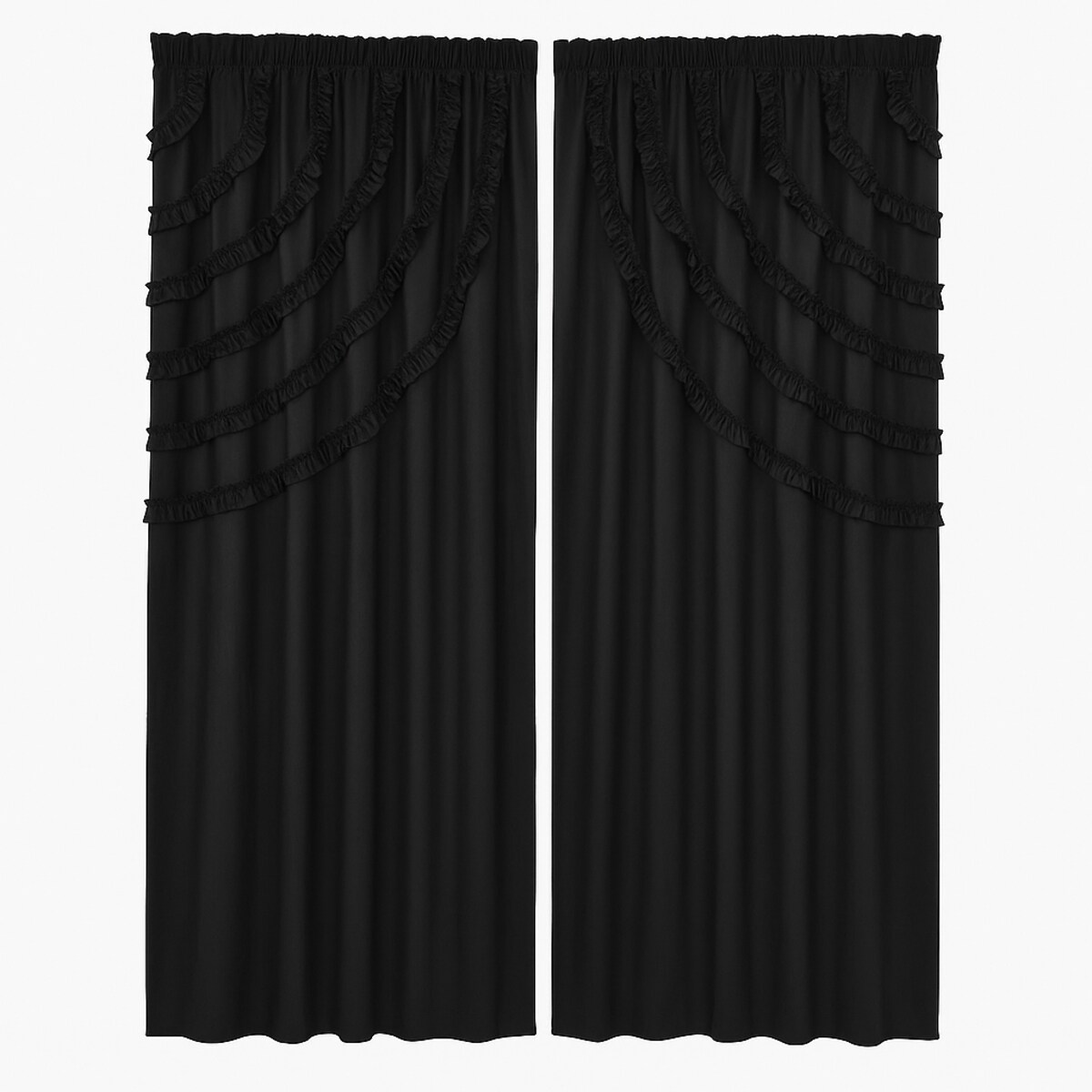 zasłona welurowa "ruffle" 140x250 cm czarny. taśma