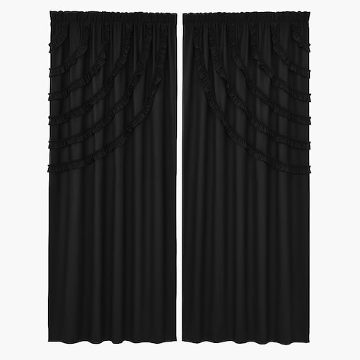 zasłona welurowa "ruffle" 140x250 cm czarny. taśma