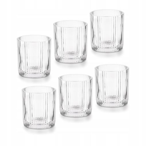 6X SZKLANKI LITERATKI niskie W PRĄŻKI na whisky alkohol napoje soki 320ml