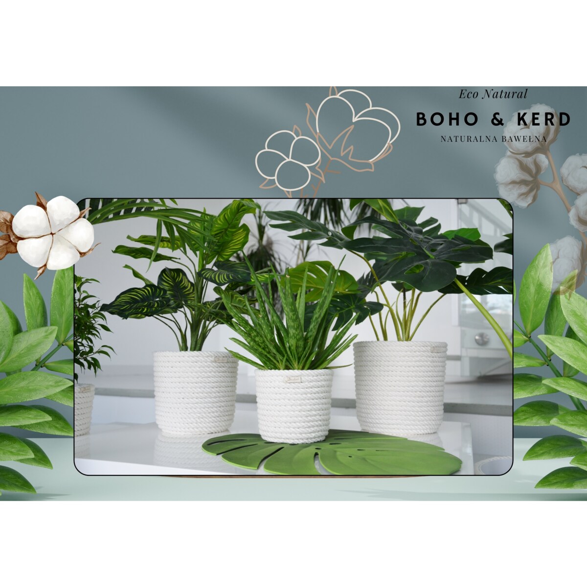 16 BOHO sznurek BIAŁA BAWEŁNA naturalna osłonka na doniczkę koszyk z trawy plecionej styl skandynawski etno loft marynistyczny wzór 16/BB10