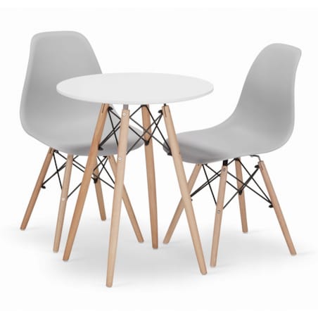 Zestaw Stół Do Jadalni Kuchni Salonu Biura Okrągły Todi 60 Biały + 2 Krzesła Osaka Szare