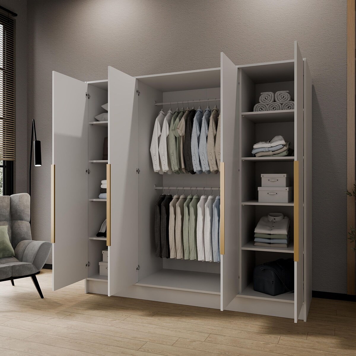 Szafa 200 gładka ORTO bez lustra ze złotymi uchwytami, biała