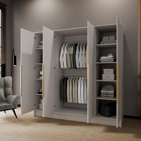 Szafa 200 gładka ORTO bez lustra ze złotymi uchwytami, biała