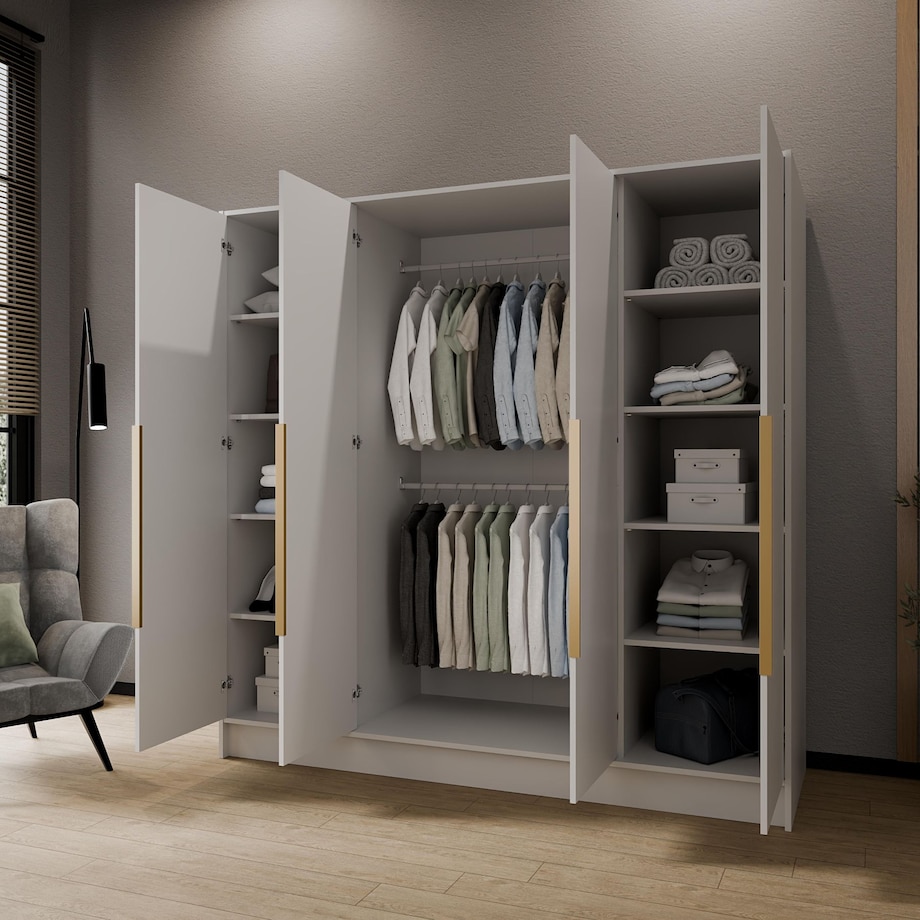 Szafa 200 gładka ORTO bez lustra ze złotymi uchwytami, biała