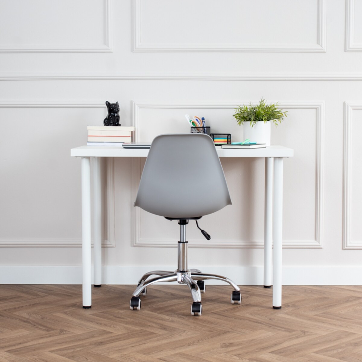 Fotel krzesło biurowe obrotowe do biurka gabinetu plastikowe szare