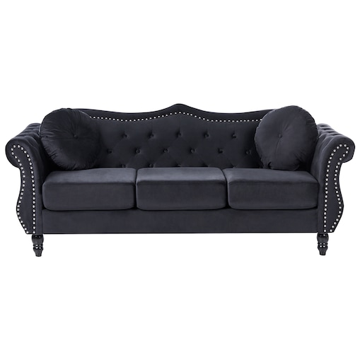 Sofa dla 3 osób SKIEN Welur Czarny