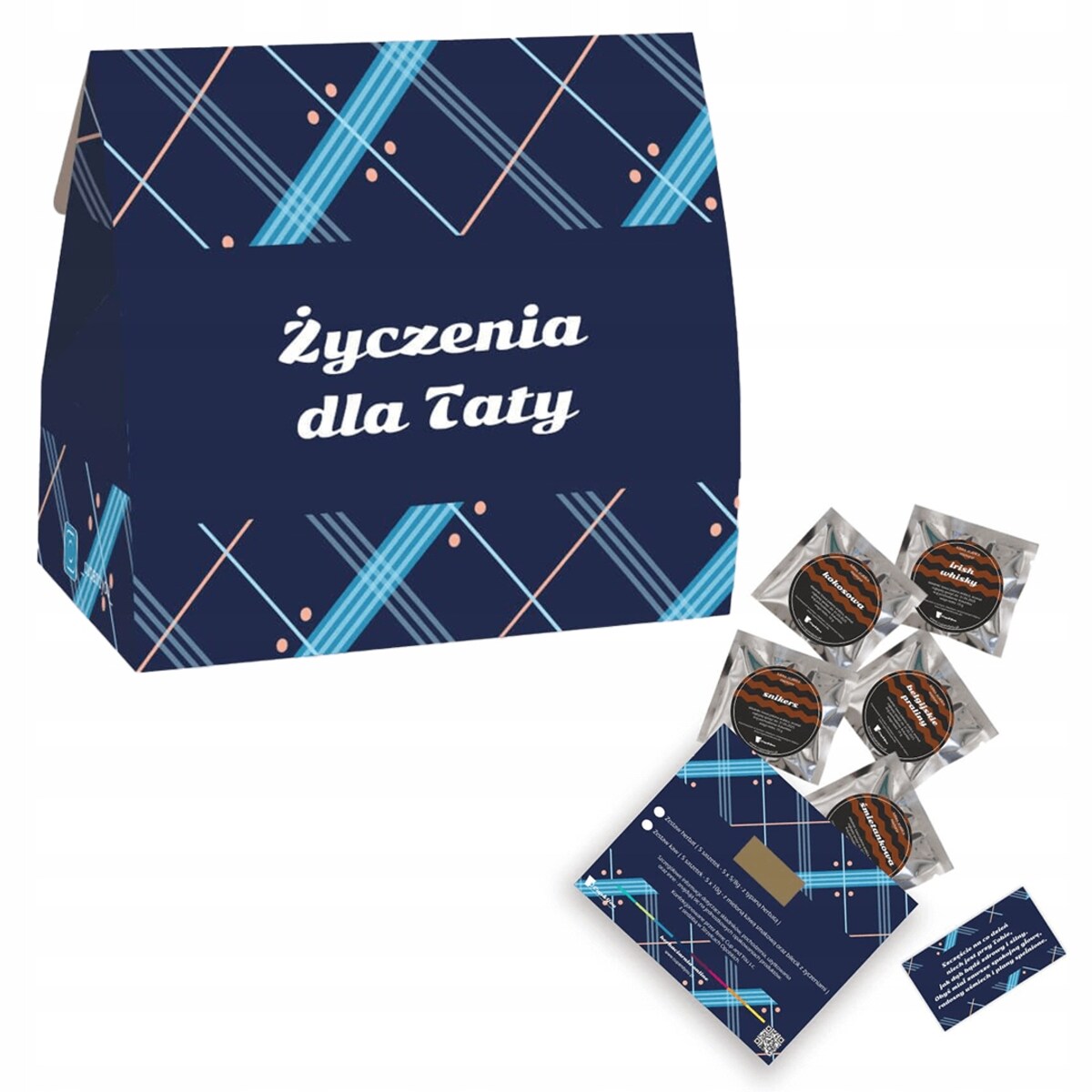 DROBNY ZESTAW PREZENTOWY UPOMINKOWY - 5 RÓŻNYCH KAW SMAKOWYCH W SASZETKACH PO 10G - PREZENT UPOMINEK DLA TATY TEŚCIA NA DZIEŃ OJCA URODZINY